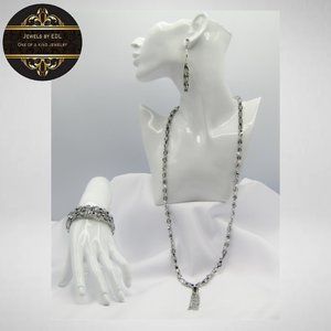 LONG SILVER TASSEL Beaded Jewelry Set